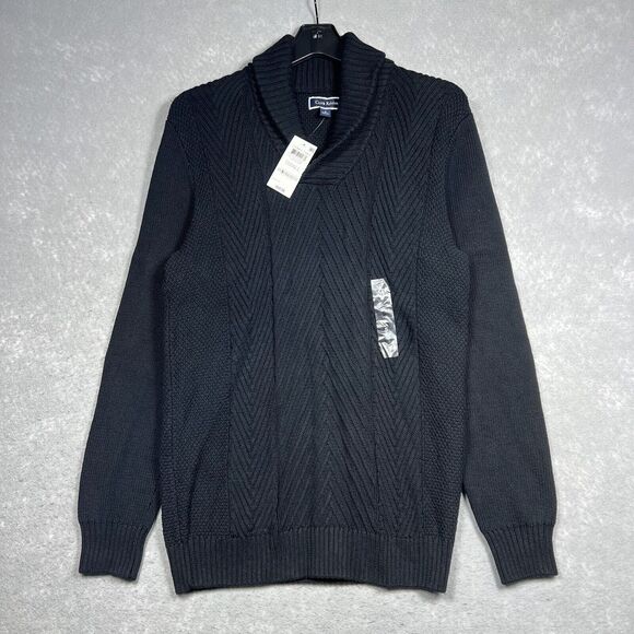 Club Room Sweater Mens Small Black Chunky Shawl Collar Cardigan NWT MSRP $70 - Picture 1 of 8